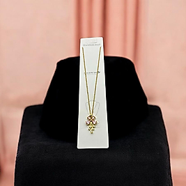 Çelik kolye gold çiçek detaylı pembe taşlı 45 cm