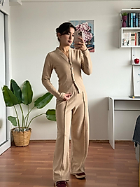 Gold düğme detay selanik takım - bej