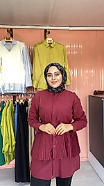 Piliseli Poplin Bordo Tunik