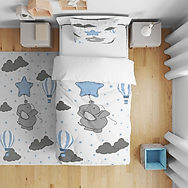 Minibabyrooms  Fil ve Mavi Yıldız Desenli Nevresim Takımı