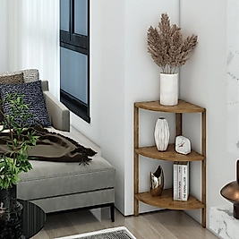 Zümrüt Üçgen 3 Raflı Ahşap Sehpa / Dekoratif Raf / Çok Amaçlı Kullanım ( Atlantik Çam )