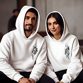 İskelet Kral ve Kraliçe Görselli Kombin Sevgililer Günü Slimfit Kapüşönlu Hoodie Sweatshirt