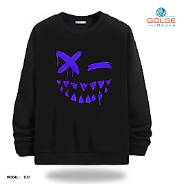 Haylaz Emoji Görselli Bisiklet Yaka Erkek kadın Slimfit Sweatshirt