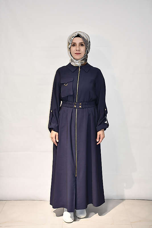 Kemer Detaylı Lacivert Elbise