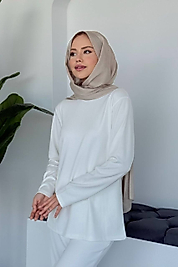 Pamuklu Uzun Kollu Sweatshirt Beyaz