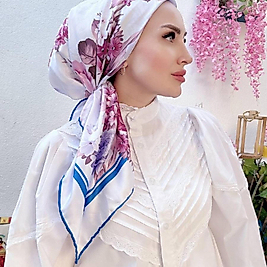 Vakko Çiçek Desen Twill Eşarp - Saks