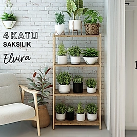 Elvira Ahşap 4 Katlı Çiçeklik, Saksılık, Çiçek Standı / Dekoratif Raf / Çok Amaçlı Kullanım ( Atlantik Çam )