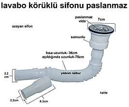 LAVABO SİFONU KÖRÜKLÜ SİFON LAVABO BORUSU PASLAN