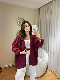 PREMİUM SERİ BASİC OVERSİZE TENSEL GÖMLEK BORDO