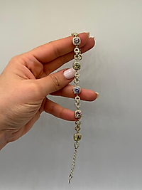 XUPİNG Renkli Zirkon Taşlı Yuvarlak Modül VIP Çelik Bileklik – 14K Altın Renk