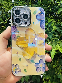 iPhone 14 Pro Max Çiçek Desenli Taşlı Lens Korumalı Telefon Kılıfı