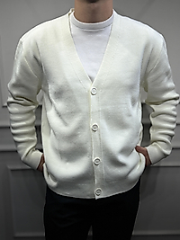 Düğmeli Basic Hırka - Beyaz