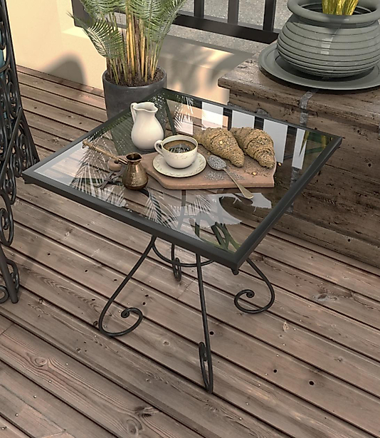 FERFORJE SİYAH YAN SEHPA FÜME CAM