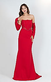 Kırmızı Büstiyer Taş Detaylı Balık Uzun Abiye