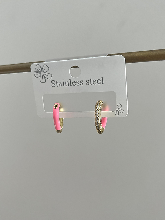 Çelik Pembe Kalp Küpe