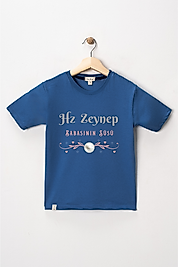 Kız Çocuk Kısa Kollu Bisiklet Yaka "Hz Zeynep" Baskılı Tişört Mevsimlik Pamuklu