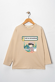 Erkek Çocuk Uzun Kollu Bisiklet Yaka "Kuran Okuyorum"  Baskılı Tişört Mevsimlik Pamuklu