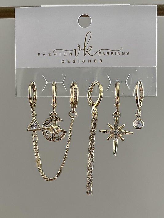 Gold 6’lı Kutup Yıldızı Küpe( ÇELİK DEĞİLDİR)