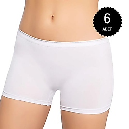 Gümüş 3016 Kadın Likralı Boxer Beyaz 6 lı Paket