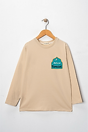 Erkek Çocuk Uzun Kollu Bisiklet Yaka "Ramazan Mübarek" Baskılı Tişört Mevsimlik Pamuklu