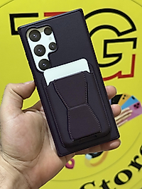 Samsung Galaxy S23 Ultra Kartlıklı Standlı Deri Telefon Kılıfı Deep Purple