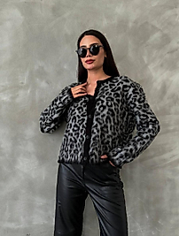 Leopar Desen Sakallı Hırka