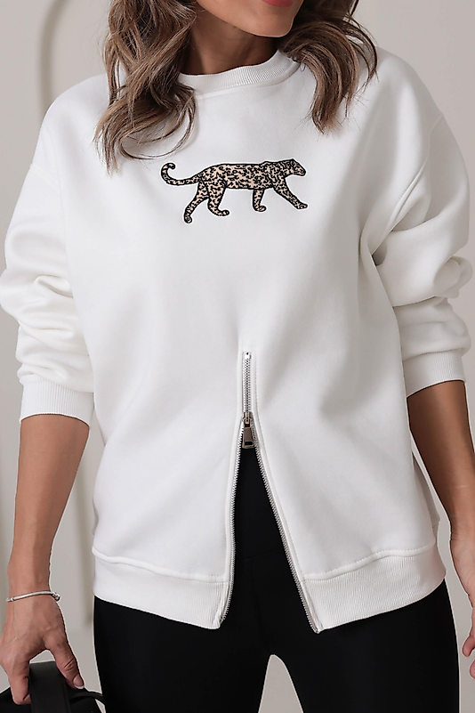 Ön-Arka Leopar Nakış Detaylı Sweat