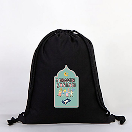 "Teravih" Yeşil Baskılı Ham Bez Sırt Çantası %100 Pamuk