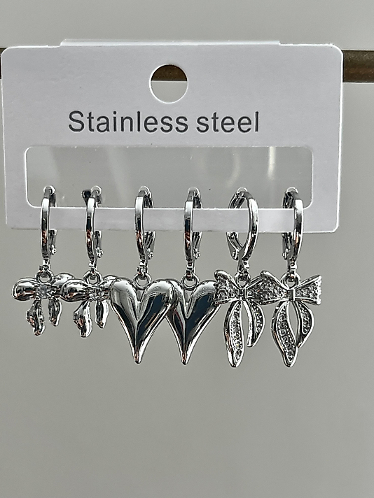 Çelik 6’lı Silver Kalp-Kurdele Küpe