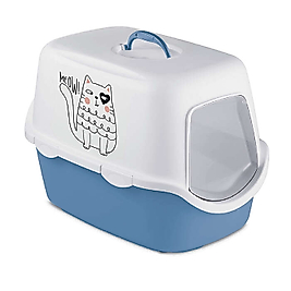 STEFANPLAST GRIFFE BASKILI KAPALI KEDI TUVALETI MAVI/BEYAZ