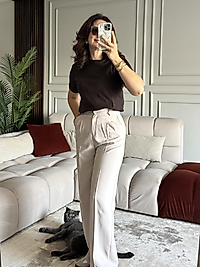 Bej Yüksek Bel  Pantolon