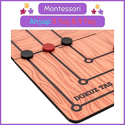 Montessori Ahşap 3 Taş & 9 Taş Oyunu