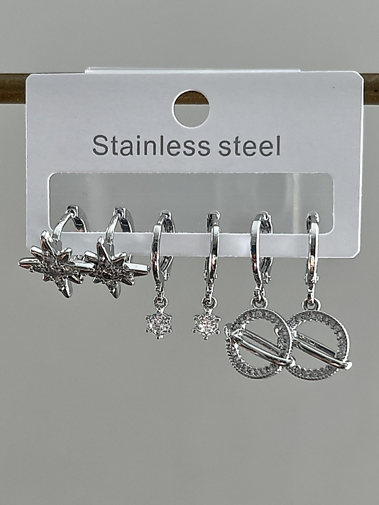 Çelik 6’lı Silver Kutup Yıldızı Küpe