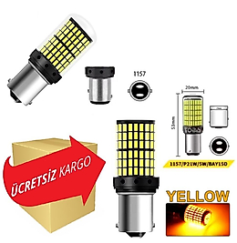 ( 2 X ADET ) 1 TAKIM LED 1016. 21/5W ÇİFTDUY ŞAŞI TIRNAK AMPUL 12V 144 LED ŞEFFAF YELLOW ( 21/5W 1016 AMPUL 144 LED SARI )