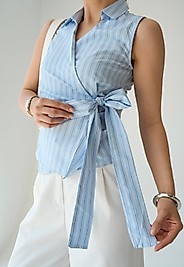 MARİN ÇİZGİLİ FİYONK BAĞLAMALI GÖMLEK MAVİ