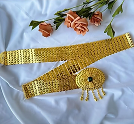 Jade'm Gold Altın KaplamalıKadın Bohem Altın Metalik  ile Turkuaz Taşlı Kemer