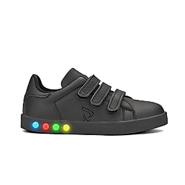 Simple Unisex Çocuk Cırtlı Işıklı Suni Deri Ortopedik Taban Siyah Renk Siyah Taban Spor Çocuk Ayakkabı & Sneaker