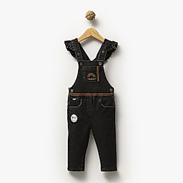 Kız Çocuk 2-5 Yaş Kot Salopet Siyah