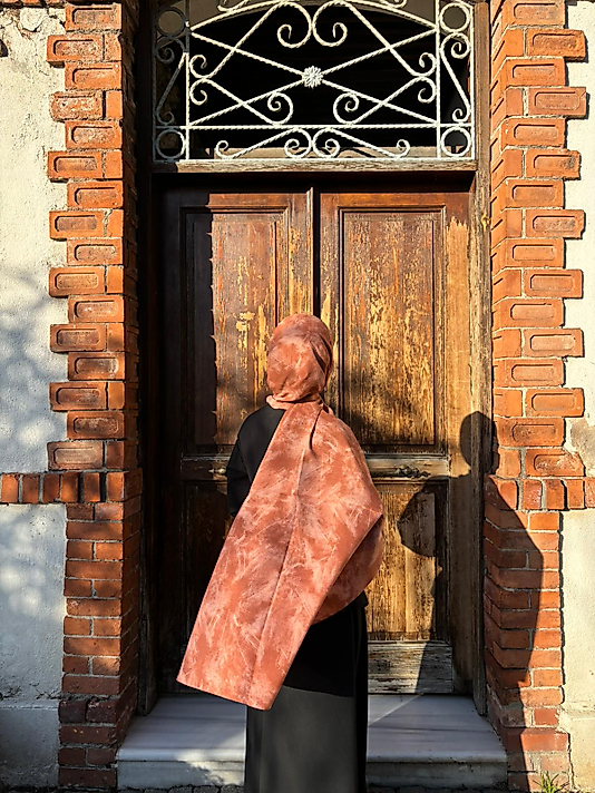 Color Desen Büyük Boy Koton Şal Kiremit