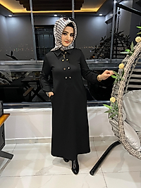 Yakalı çıtçıt detaylı kışlık elbise