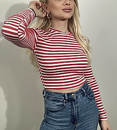 ESNEK KUMAŞ UZUN KOLLU ÇİZGİLİ CROP BODY
