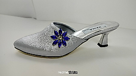 taş tasarımlı gümüş abiye terlik