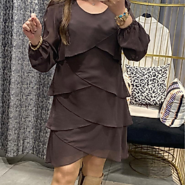 Şifon Kollar Tül Katlı Şık Elbise