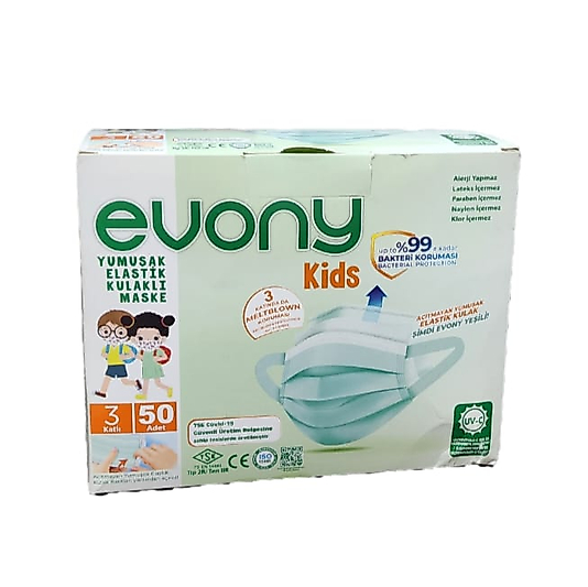 EVONY ÇOCUK YUMUŞAK ELASTİK KULAKLI MASKE 3 KATLI 50 ADET