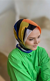 Digital Baskılı Pamuklu Eşarp Twist Desen  Saks - Turuncu