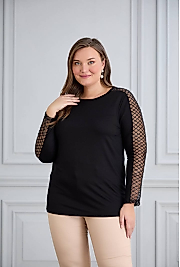 kolları tül detaylı siyah abiye bluz