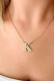 Harfli Zirkon Taşlı Gold Renk Çelik Kolye 45 cm (K Harfi)