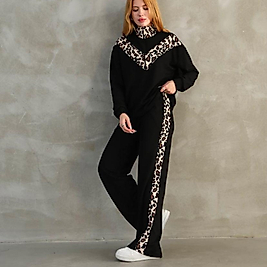 LEOPAR ŞERİTLİ YARIM FERMUARLI MODAL TAKIM