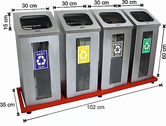 4 BÖLMELİ KIRILMAZ CAMLI MAT PASLANMAZ GERİ DÖNÜŞÜM SETİ ( KDV DAHİL )