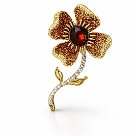 Kakverengi Taşlı Çiçek Broş